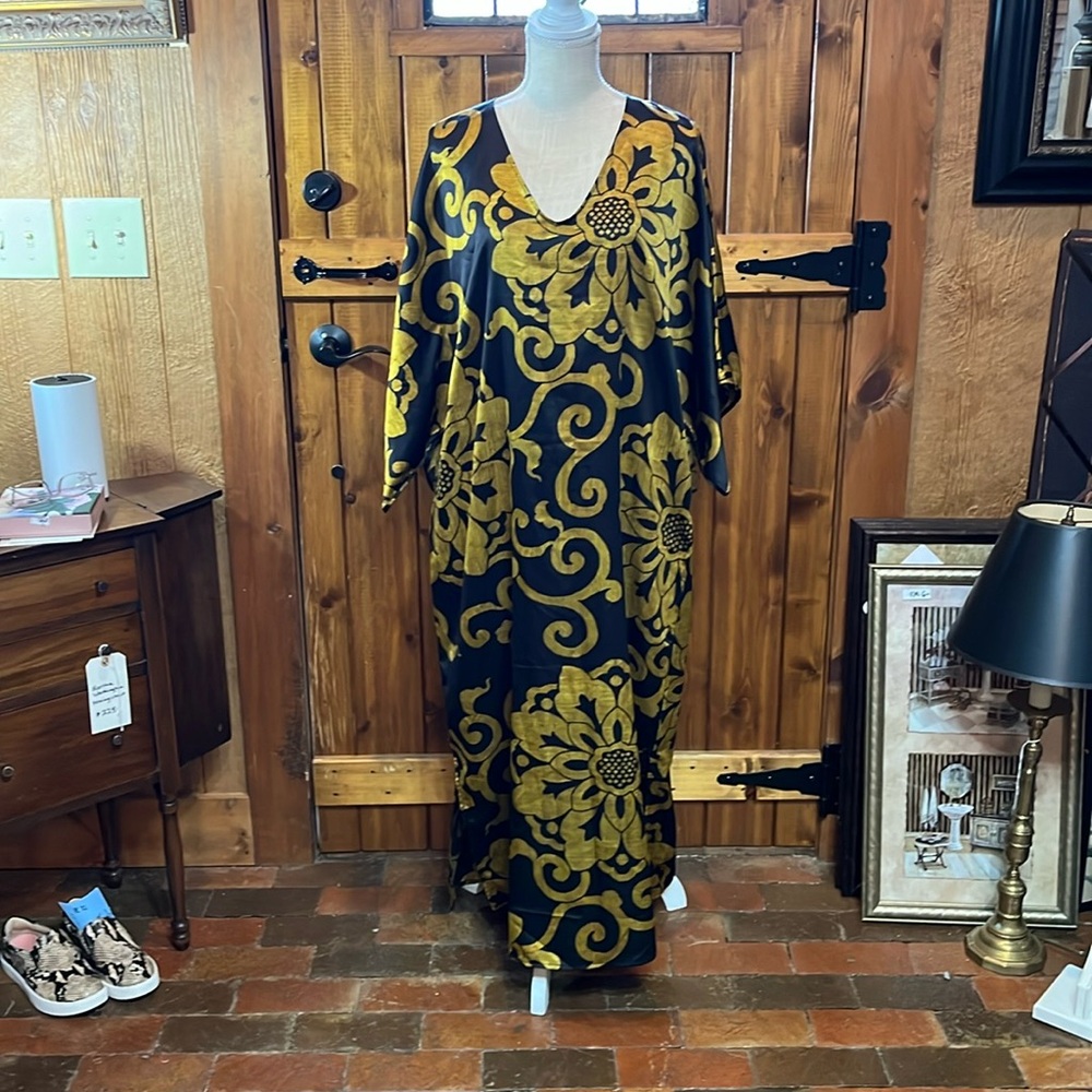 Natori Black and Gold Floral Maxi Dress